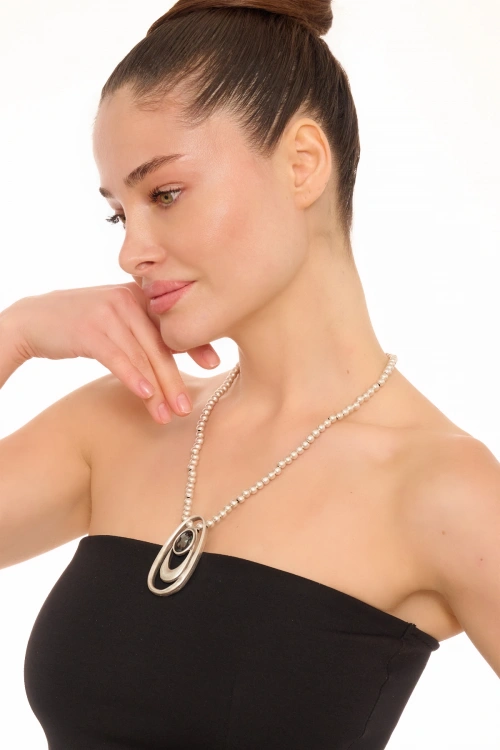 Kiraz Smoked Crystal Stoned Silver Plated Necklace