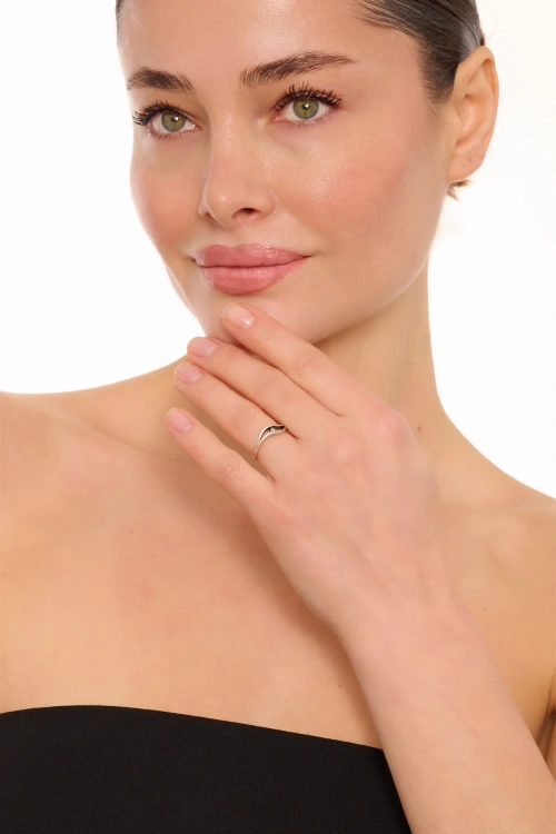 Kiraz Smoked Crystal Stoned Silver Plated Ring