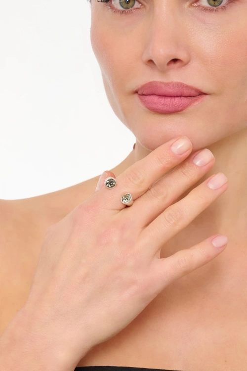 Kiraz Smoked Crystal Stoned Silver Plated Ring