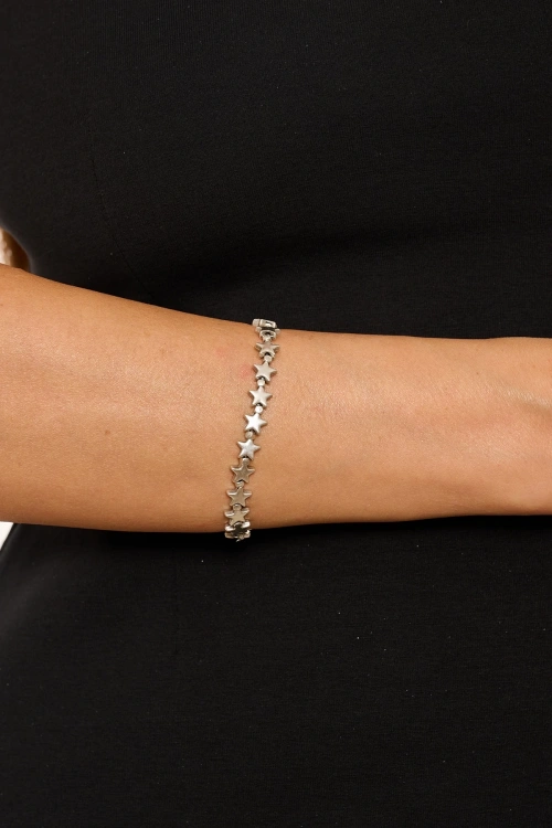 Kiraz Star Elastic Silver Plated Bracelet