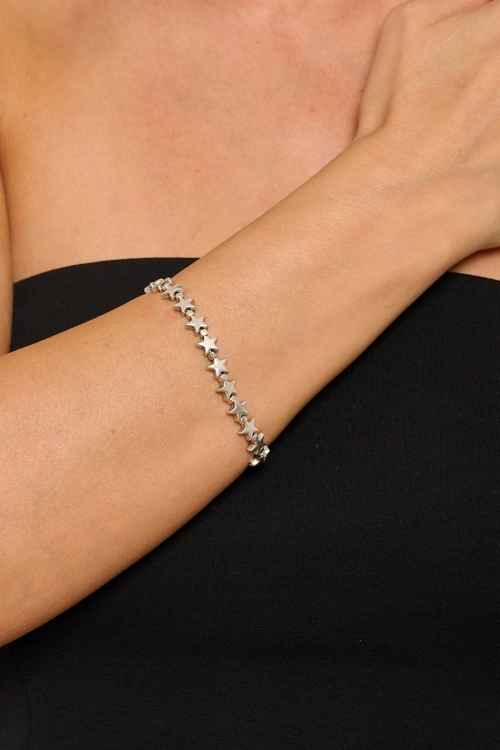 Kiraz Star Elastic Silver Plated Bracelet