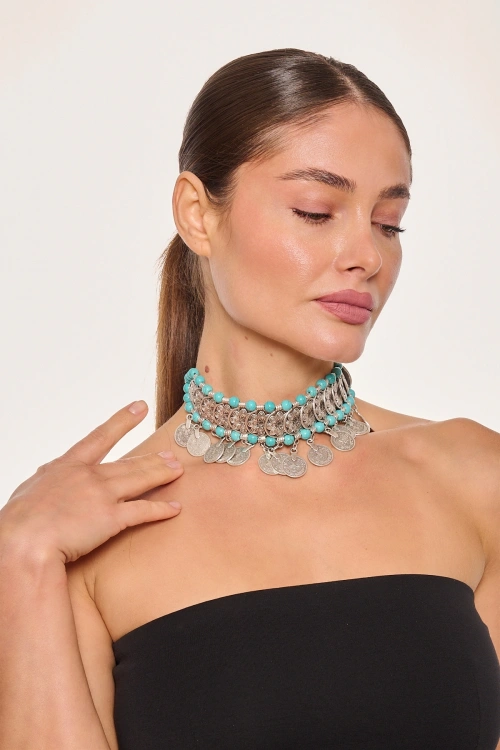 Kiraz Turquoise Beaded Silver Plated Necklace