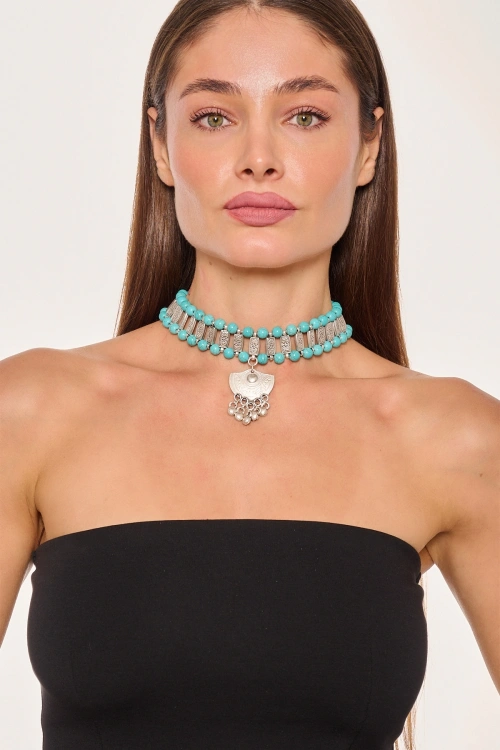 Kiraz Turquoise Beaded Silver Plated Necklace