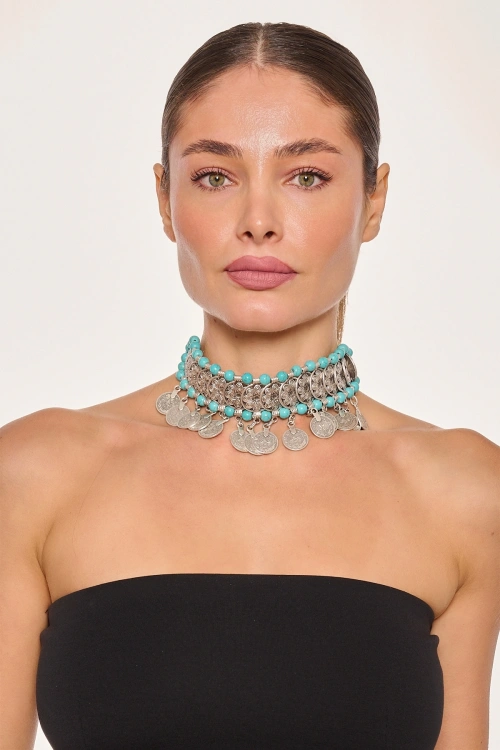 Kiraz Turquoise Beaded Silver Plated Necklace