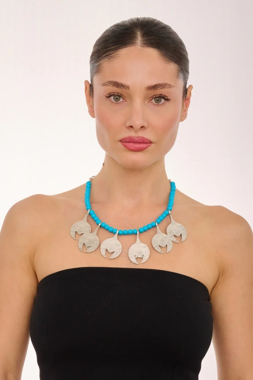 Kiraz Turquoise Beaded Silver Plated Necklace
