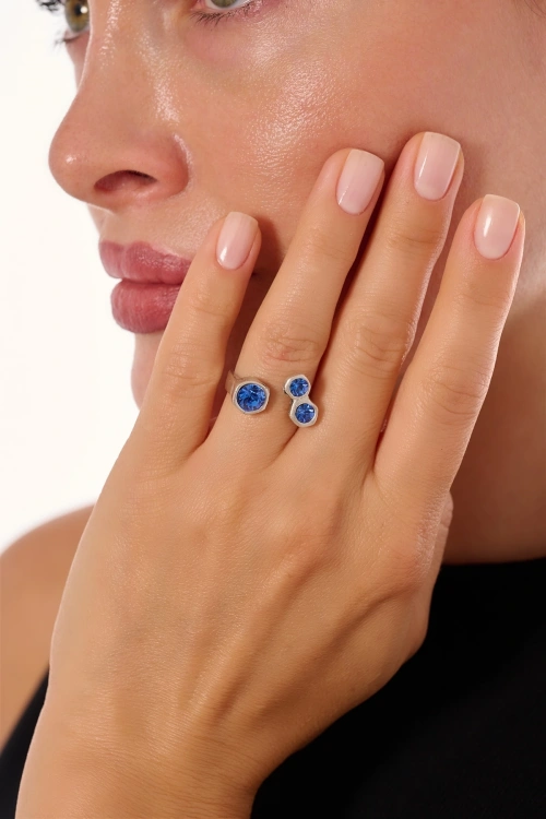 Kiraz Turquoise Crystal Stoned Silver Plated Ring