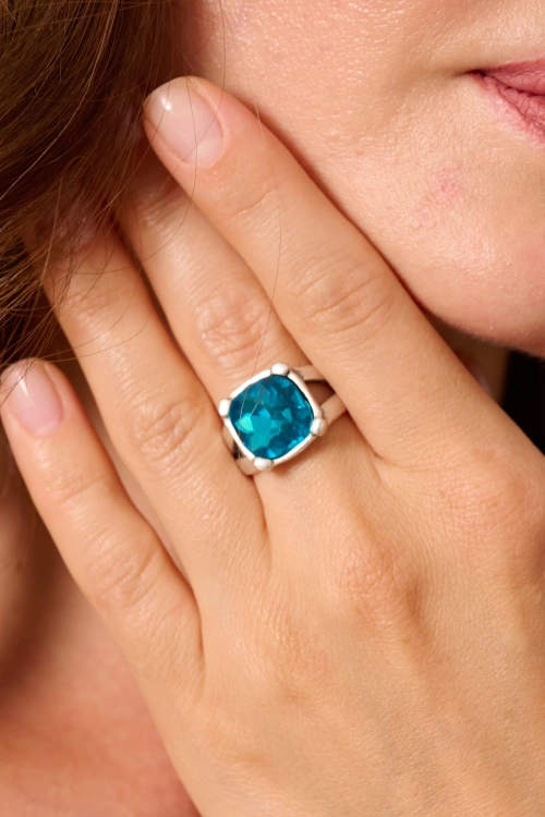Kiraz Turquoise Crystal Stoned Silver Plated Ring