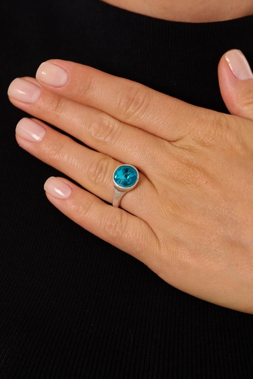Kiraz Turquoise Crystal Stoned Silver Plated Ring