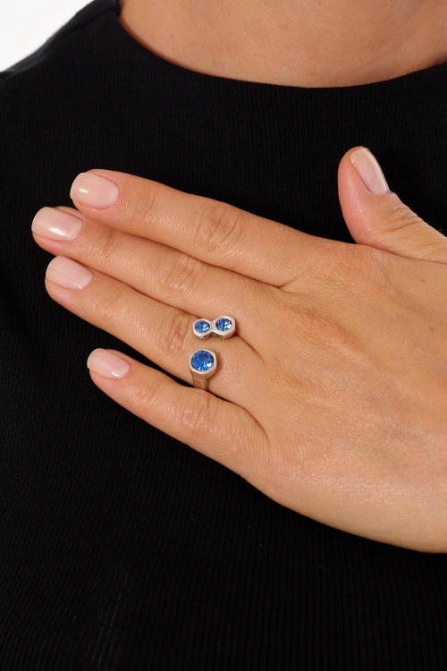 Kiraz Turquoise Crystal Stoned Silver Plated Ring