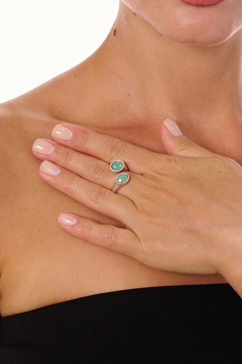 Kiraz Turquoise Crystal Stoned Silver Plated Ring