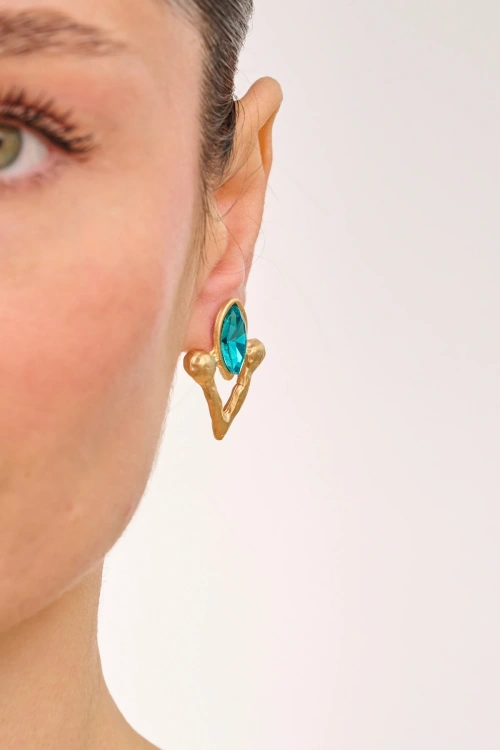 Kiraz Turquoise Crystal Stoned Gold Plated Earring