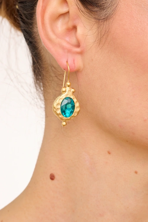 Kiraz Turquoise Crystal Stoned Gold Plated Earring