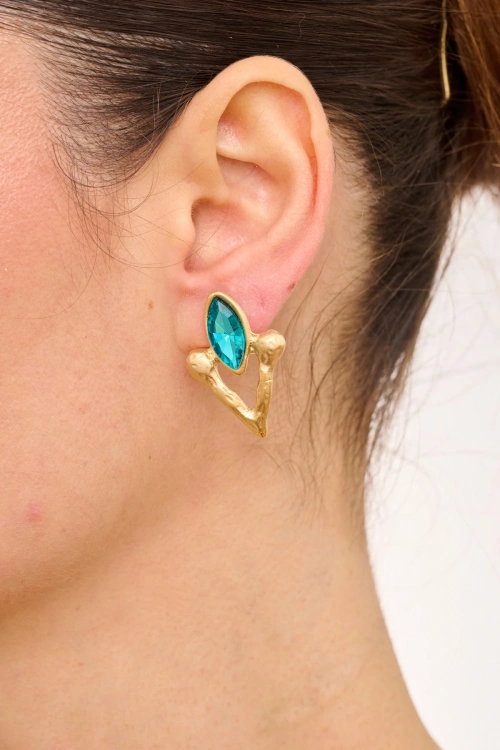 Kiraz Turquoise Crystal Stoned Gold Plated Earring