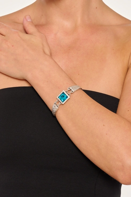 Kiraz Turquoise Crystal Stoned Silver Plated Bracelet