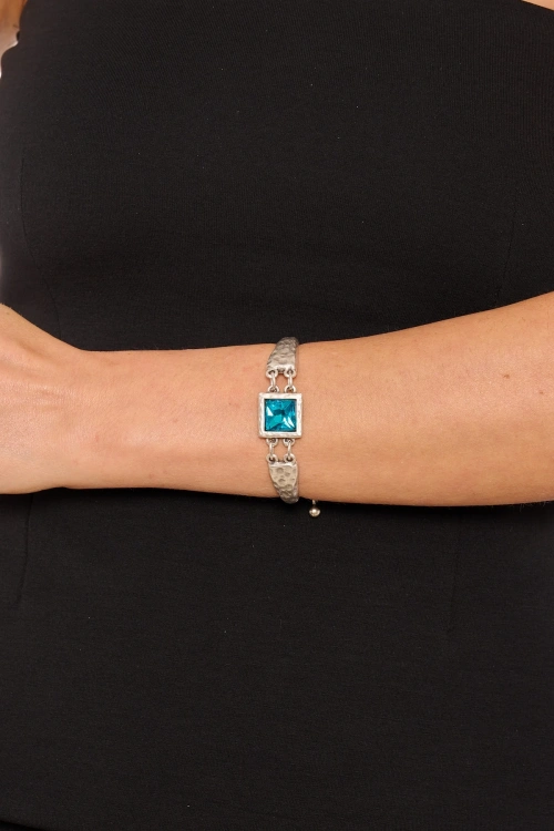 Kiraz Turquoise Crystal Stoned Silver Plated Bracelet