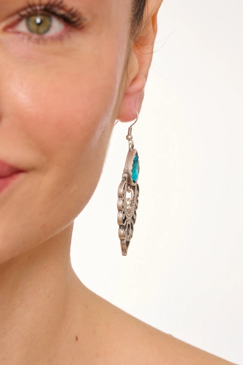 Kiraz Turquoise Crystal Stoned Silver Plated Earring