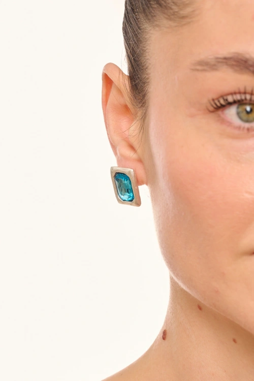 Kiraz Turquoise Crystal Stoned Silver Plated Earring