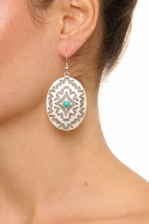 Kiraz Turquoise Crystal Stoned Silver Plated Earring