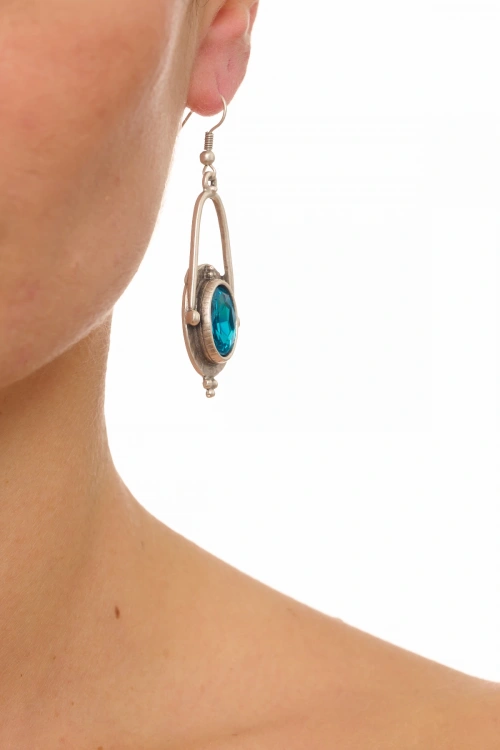 Kiraz Turquoise Crystal Stoned Silver Plated Earring