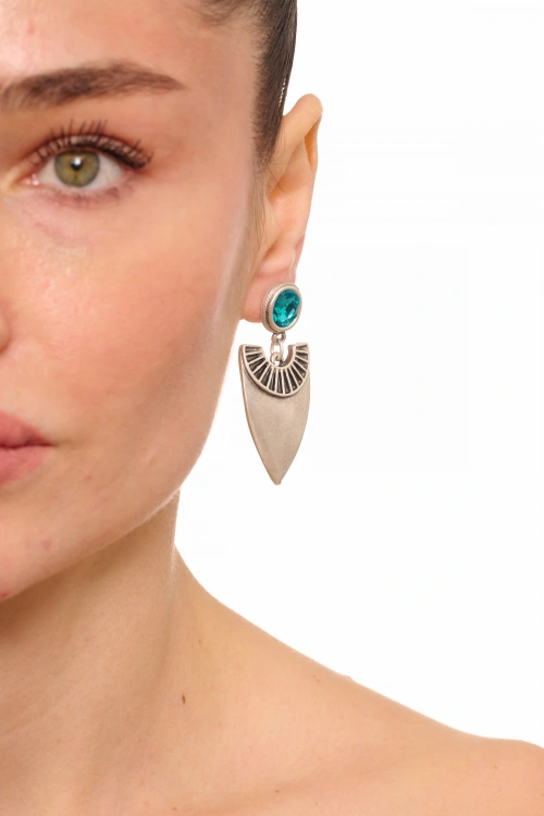 Kiraz Turquoise Crystal Stoned Silver Plated Earring