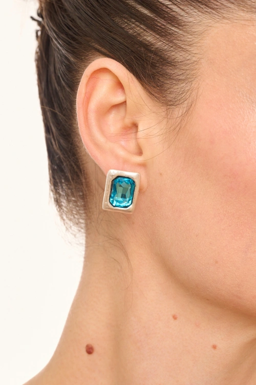 Kiraz Turquoise Crystal Stoned Silver Plated Earring