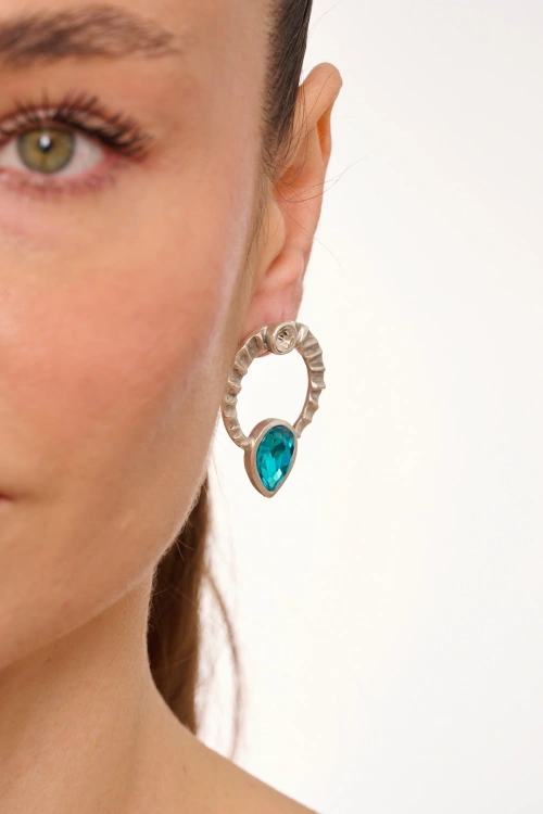 Kiraz Turquoise Crystal Stoned Silver Plated Earring