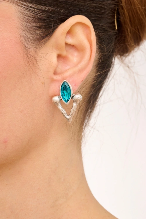 Kiraz Turquoise Crystal Stoned Silver Plated Earring