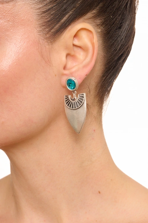 Kiraz Turquoise Crystal Stoned Silver Plated Earring