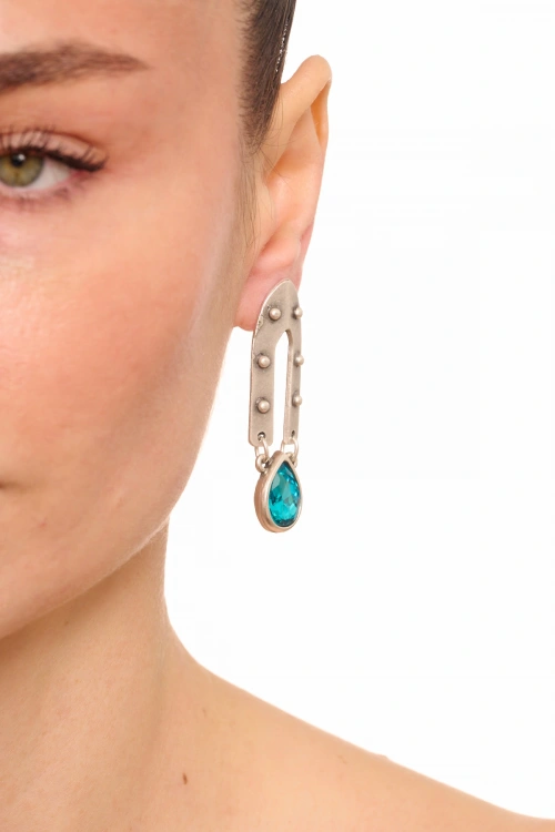 Kiraz Turquoise Crystal Stoned Silver Plated Earring