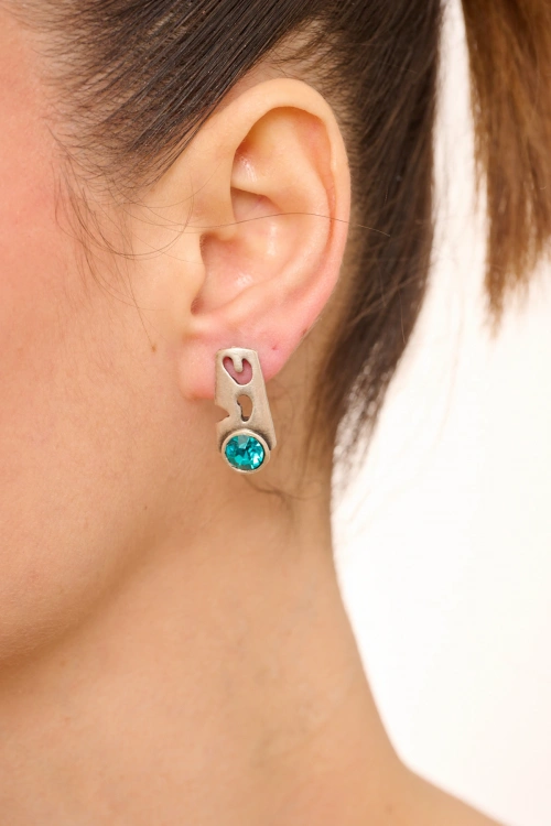 Kiraz Turquoise Crystal Stoned Silver Plated Earring