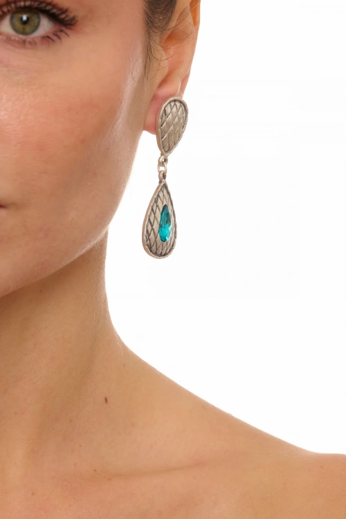Kiraz Turquoise Crystal Stoned Silver Plated Earring