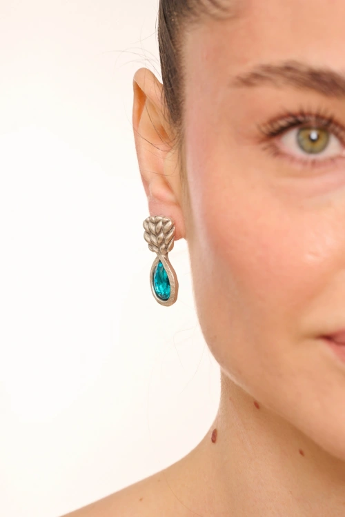 Kiraz Turquoise Crystal Stoned Silver Plated Earring