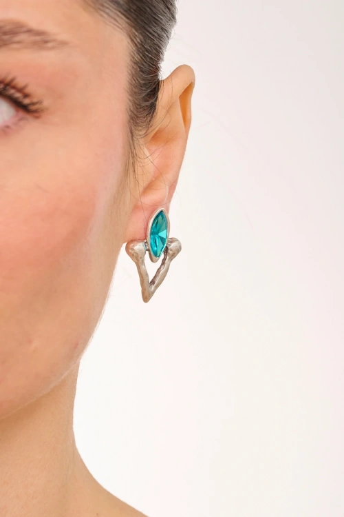 Kiraz Turquoise Crystal Stoned Silver Plated Earring