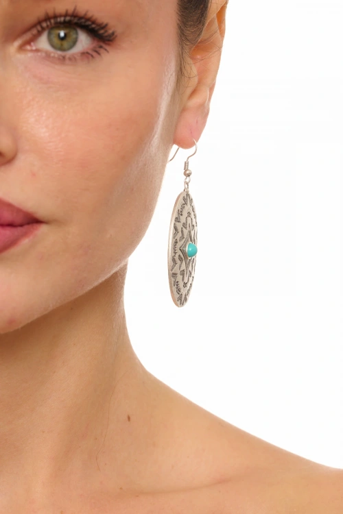 Kiraz Turquoise Crystal Stoned Silver Plated Earring