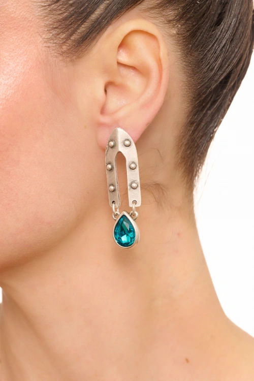 Kiraz Turquoise Crystal Stoned Silver Plated Earring