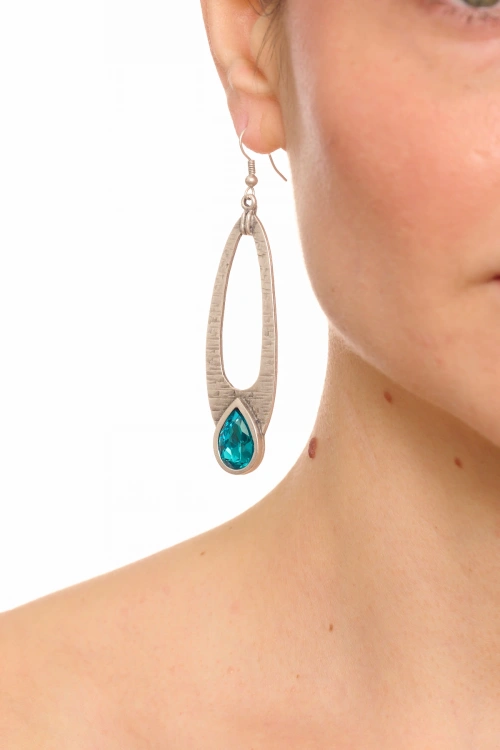 Kiraz Turquoise Crystal Stoned Silver Plated Earring