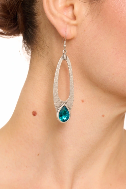 Kiraz Turquoise Crystal Stoned Silver Plated Earring