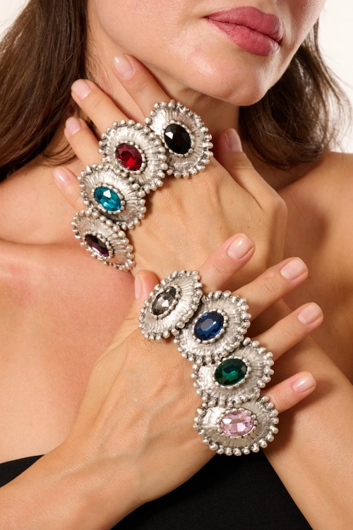 Kiraz Turquoise Crystal Stoned Silver Plated Ring