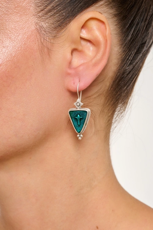 Kiraz Turquoise Enameled  Silver Plated Earring