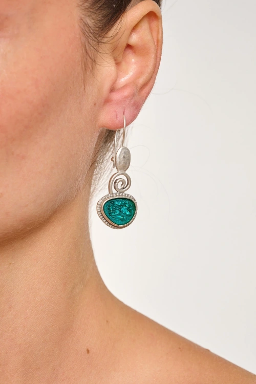 Kiraz Turquoise Enameled  Silver Plated Earring