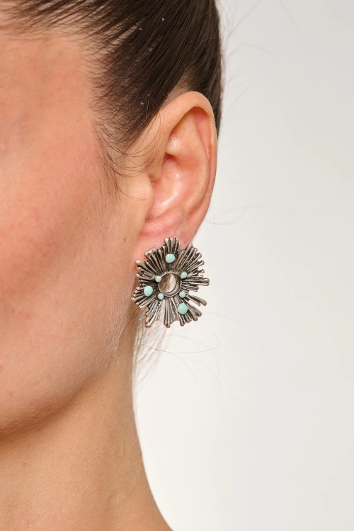 Kiraz Turquoise Enameled  Silver Plated Earring