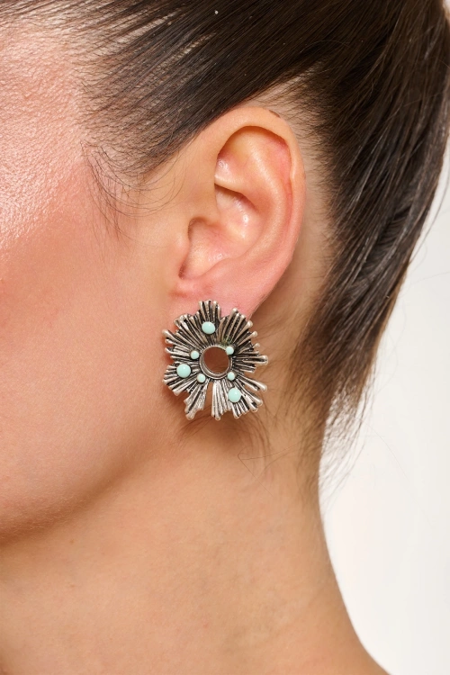 Kiraz Turquoise Enameled  Silver Plated Earring