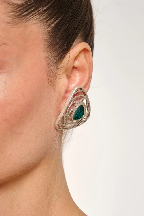 Kiraz Turquoise Enameled Silver Plated Triangle Earring