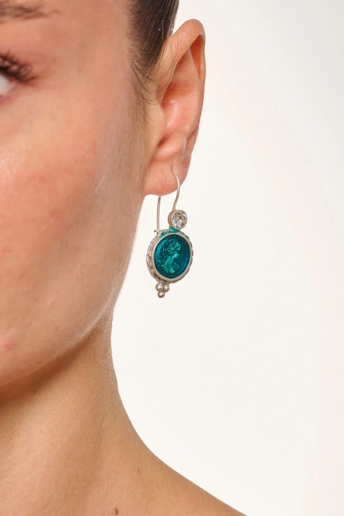 Kiraz Turquoise Enameled  Silver Plated Earring