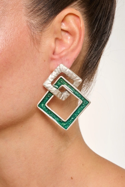 Kiraz Turquoise Enameled  Silver Plated Earring