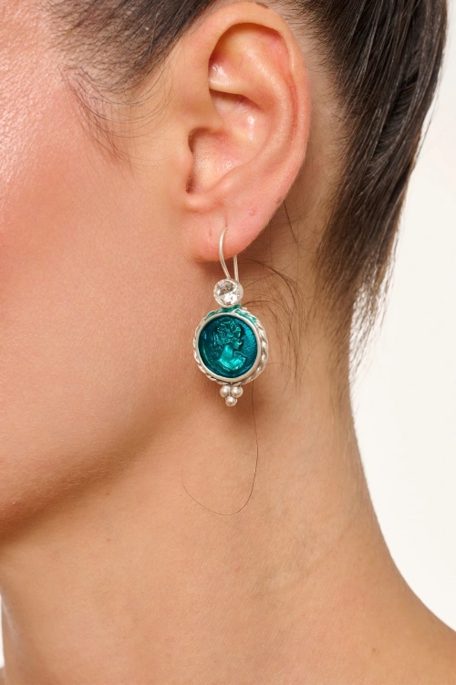 Kiraz Turquoise Enameled  Silver Plated Earring