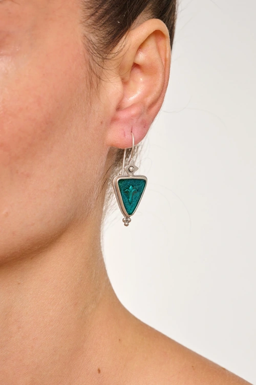 Kiraz Turquoise Enameled  Silver Plated Earring
