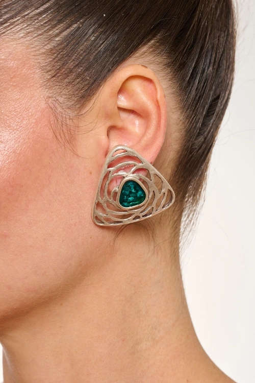 Kiraz Turquoise Enameled Silver Plated Triangle Earring
