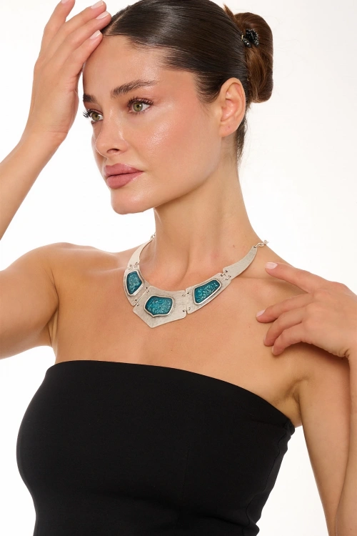 Kiraz Turquoise Enemaled Silver Plated Necklace