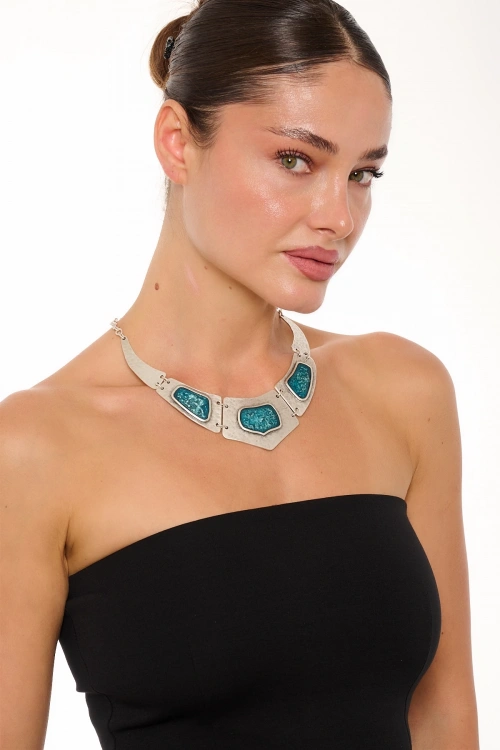 Kiraz Turquoise Enemaled Silver Plated Necklace